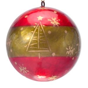 Snow Time Lacquered Hand-made Painted Capiz Christmas Ornament - Sunset